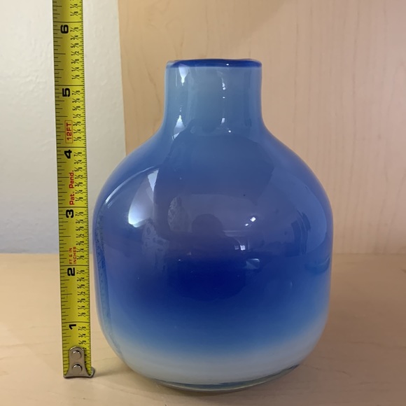 Semi-Transparent Cobalt Blue and Opaque Milky White Rounded Glass Vase 5.5" - Picture 5 of 7
